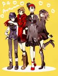  amagi_yukiko androgynous artist_request beret black_hair blue_eyes blue_hair boots brown_eyes brown_hair casual dress fashion hairband hat high_heels jacket jewelry knee_boots kujikawa_rise multiple_girls necklace one_eye_closed persona persona_4 red_hair satonaka_chie scarf shirogane_naoto shoes short_hair skirt smile twintails 