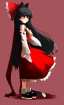  animal_ears black_hair brown_eyes cat_ears cat_tail hakurei_reimu japanese_clothes long_hair ribbon shin_(new) solo tail touhou 