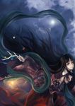  archlich bad_id bad_pixiv_id black_hair branch houraisan_kaguya jeweled_branch_of_hourai long_hair looking_at_viewer red_eyes sky solo touhou 