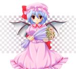  bad_id bad_pixiv_id banned_artist bat_wings blue_hair bouquet dress flower hat konomi_(kino_konomi) remilia_scarlet short_hair solo touhou vampire wings 