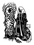  2016 4_claws 4_fingers 5_claws 5_fingers alternate_species ambiguous_gender apode biped black_and_white bloodborne bloodshot_eyes body_horror capelet claws clothed clothed_female clothed_humanoid clothing cravat crescent_moon curled_hair digital_drawing_(artwork) digital_media_(artwork) duo ear_piercing eye_creature female female_humanoid feral fin finger_claws fingers fromsoftware hair hi_res horizontal_pupils humanoid legless long_claws micolash_(bloodborne) mismatched_eyes monochrome monster moon multi_eye occult_symbol pentagram piercing pupils rom_the_vacuous_spider_(bloodborne) silhouette simple_background sitting slit_pupils sony_corporation sony_interactive_entertainment sunnyclockwork symbol symbol_eye tentacles unusual_pupils white_background 