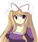  bad_id bad_pixiv_id binega~a blonde_hair hat looking_at_viewer lowres partially_colored purple_eyes sketch smile solo touhou upper_body yakumo_yukari 