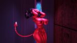  3d_(artwork) absurd_res anthro barbie_(helluva_boss) bathing big_breasts big_butt birthmark breasts butt claws demon detailed_background digital_media_(artwork) eyes_closed fangs female genitals helluva_boss hi_res horn imp markings nipples nude open_mouth open_smile pussy red_body shower showering smile solo sonicthebitch tail teeth thick_thighs water 