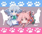  :&lt; ahoge animal_ears apron blue_eyes blush_stickers braid cat cat_ears cat_tail chibi dog dog_ears dog_tail dress_shirt inu_sakuya izayoi_sakuya kemonomimi_mode koakuma long_hair long_sleeves maid maid_headdress multiple_girls necktie oborotsuki_kakeru paw_print red_eyes red_hair shirt short_hair silhouette silver_hair skirt skirt_set tail touhou twin_braids vest waist_apron 