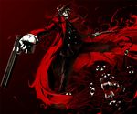  alucard_(hellsing) coat false_arm false_limb formal glasses gloves gun handgun hat hellsing kawazu male_focus necktie overcoat pistol solo suit too_many_eyes vampire weapon 