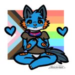  2_frame_animation animated anthro bisexual bisexual_pride_colors blue_body blue_fur bottomless brown_clothing brown_sclera brown_shirt brown_topwear canid canine canis clothed clothing crossed_legs daww dipstick_ears ear_markings eyes_closed female fin floating_hearts food fruit fur generation_3_pokemon happy head_tuft hi_res hybrid lgbt_pride male mammal multicolored_ears nintendo open_mouth orange_body orange_eyes orange_gills orange_nose orange_scales outline pattern_clothing pattern_scarf persim_berry persim_scarf plant pokemon pokemon_(species) pokemon_berry pride_color_flag pride_colors progress_pride_colors progress_pride_flag scales scarf shirt sitting solo stormiehills swampert tail tail_fin topwear tuft white_outline wolf xevy 