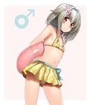  androgynous bad_id bad_pixiv_id bikini blush crossdressing erubo flower groin hair_ornament male_focus mars_symbol navel original otoko_no_ko red_eyes silver_hair smile solo swimsuit yohane_bonaventura 