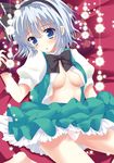  bad_id bad_pixiv_id black_hairband blue_eyes blush bow bowtie breasts hairband konpaku_youmu medium_breasts no_bra open_clothes open_shirt panties shirt short_hair silver_hair skirt solo touhou tsukiji underwear white_panties 