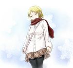  blonde_hair pantyhose scarf school_unform school_uniform scraf solo takkayaa_(wasshi3) yellow_eyes 