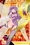  1girl ass breasts digimon digimon_frontier digimon_jintrix fairy fairymon kazemon long_hair monster_girl open_mouth purple_hair smile thighhighs visor wings 