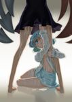  bare_legs barefoot blue_eyes blue_hair dress houjuu_nue leg_cling leg_hug legs mizuki_hitoshi multiple_girls no_legwear open_clothes open_shirt reflection shirt short_hair suggestive_fluid tatara_kogasa touhou wings yuri 