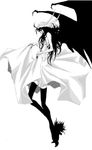  1girl arrancar bare_arms bat_wings black_hair black_legwear black_nails bleach dress dress_lift espada facial_mark fingernails genderswap gothic high_heels long_fingernails long_hair long_nails monochrome nail_polish resurreccion shoes skull solo thighhighs ulquiorra_cifer white_dress white_skin wings 