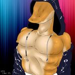  anthro biceps clothing gungan hoodie jacket male muscles nipples open_shirt orange_skin pecs pose quofalcon scales shirt solo star_wars topless 