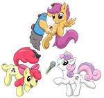  absurd_res amber_eyes apple_bloom_(mlp) bow cub cutie_mark cutie_mark_crusaders_(mlp) equine female feral flying friendship_is_magic fur glowing green_eyes grin group hair hammer hi_res horn horse jumping levitation looking_back magic mammal mekamaned microphone multi-colored_hair my_little_pony open_mouth orange_fur pegasus plain_background pony purple_eyes purple_hair raised_tail red_hair scootaloo_(mlp) scooter short_hair singing smile sweetie_belle_(mlp) tongue toony two_tone_hair unicorn white_background white_fur wing_boner wings yellow_fur young 