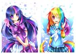  anime clothing duo female fenrixion friendship_is_magic hair human humanized mammal multi-colored_hair my_little_pony not_furry one_eye_closed purple_eyes rainbow_dash_(mlp) rainbow_hair schoolgirl schoolgirls twilight_sparkle_(mlp) wings wink 