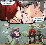  adam_kapowski alyssa_spector armband black_egrets blush chin_rest closed_eyes comic drunk english gas_mask gloves grey_hair imagining imminent_kiss lips long_hair military military_uniform multiple_boys parasoul_(skullgirls) polish red_hair short_hair skullgirls thought_bubble uniform wig 