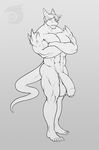 big-red crossed_arms dragon flaccid horn male muscles nude penis standing 