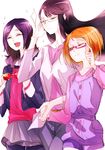  adjusting_eyewear closed_eyes eyewear_removed fresh_precure! glasses heartcatch_precure! higashi_setsuna holding_hands long_hair multiple_girls orange_hair precure precure_all_stars purple_hair shirabe_ako short_hair simple_background smile sparkle suite_precure tima tsukikage_yuri white_background 