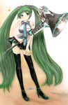  boots green_eyes green_hair hatsune_miku high_heels highres long_hair megaphone musical_note necktie panties panty_pull piano_keys shoes skirt smile solo thigh_boots thighhighs twintails underwear very_long_hair vocaloid zi-dabu 