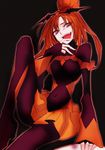  bad_end_precure bad_end_sunny black_background black_bodysuit bodysuit fingerless_gloves gloves navel orange_eyes orange_hair precure simple_background smile_precure! solo tima 