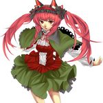  absurdres alternate_costume alternate_hairstyle animal_ears braid capelet cat_ears colorized hairband highres kaenbyou_rin mizuki_eiru_(akagi_kurage) outstretched_arms red_eyes red_hair skirt solo spread_arms touhou tp65pxu4 twin_braids twintails white_background 