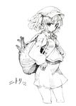  backpack bag character_name cropped_legs greyscale hand_on_hip hat heart highres kawashiro_nitori monochrome oshake simple_background solo touhou two_side_up white_background 