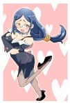  blue_hair blush breasts cleavage glasses high_heels little_witch_academia long_hair ponytail skirt solo thighhighs ursula_charistes 