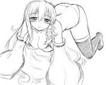  all_fours blush breasts cleavage gomamiso_(gomamiso_sp) greyscale kochiya_sanae large_breasts long_hair monochrome panties simple_background solo touhou underwear white_background 