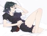  bare_legs bed black_hair dark_precure heartcatch_precure! lying night_clothes on_back one_eye_closed pillow precure short_hair solo yamaishi_(mukoubuti) yellow_eyes 