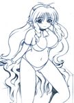  bell bikini blush breasts choker cow_bell cow_horns gomamiso_(gomamiso_sp) horns large_breasts long_hair monochrome original simple_background sitting solo swimsuit ushita_kaoruko very_long_hair white_background 