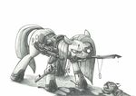  armor blood cutie_mark dead dog_tags equine female feral friendship_is_magic george5408 greyscale gun hair horse knife long_hair mammal monochrome my_little_pony pinkamena_(mlp) pinkie_pie_(mlp) plain_background pony ranged_weapon solo weapon white_background 