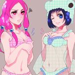  animal_ears bad_id bad_pixiv_id bikini black_hair blue_eyes diamond-shaped_pupils fake_animal_ears hair_bobbles hair_ornament hat higashikata_daiya hirose_yasuho jojo_no_kimyou_na_bouken jojolion kisaragi_yuu_(fallen_sky) lingerie multiple_girls pink_eyes pink_hair squiggle swimsuit symbol-shaped_pupils underwear 