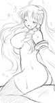 blush breasts closed_eyes detached_sleeves girl_on_top gomamiso_(gomamiso_sp) greyscale highres kochiya_sanae large_breasts long_hair monochrome nude open_mouth sex thighhighs touhou vaginal 