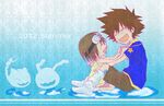  brown_hair child digimon digimon_adventure glasses goggles koromon loli nyaromon red_eyes yagami_hikari yagami_taichi 