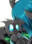  ambiguous_gender blue_eyes blush changeling duo eyes_closed female feral friendship_is_magic green_hair hair holding horn my_little_pony open_mouth queen_chrysalis_(mlp) tongue tongue_out zymonasyh 