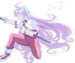  absurdly_long_hair blush commentary_request full_body gomamiso_(gomamiso_sp) long_hair miwajou original purple_hair simple_background solo sword very_long_hair weapon white_background 