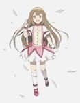  :d bobby_socks brown_eyes brown_hair choker cosplay dress full_body gloves inazuma_eleven_(series) inazuma_eleven_go inazuma_eleven_go_chrono_stone kaname_madoka kaname_madoka_(cosplay) long_hair magical_girl mahou_shoujo_madoka_magica mio_(jian_wei) nanobana_kinako open_mouth seiyuu_connection shoes simple_background smile socks solo yuuki_aoi 