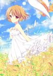  brown_hair clannad dress furukawa_nagisa hat hat_removed headwear_removed highres red_eyes short_hair sundress umino_mizu 