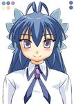  blue_hair blush gomamiso_(gomamiso_sp) long_hair looking_at_viewer miwajou original purple_eyes simple_background smile solo upper_body white_background 