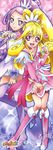  absurdres aida_mana blonde_hair blue_eyes boots bow choker cure_heart cure_sword dokidoki!_precure dress earrings hair_ornament hairpin happy heart highres jewelry kenzaki_makoto long_hair multiple_girls pink_bow pink_footwear pink_sleeves ponytail precure purple_choker purple_footwear purple_hair purple_skirt red_eyes ribbon side_ponytail skirt smile takahashi_akira thigh_boots thighhighs 