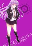  boots braid danganronpa danganronpa_1 full_body gloves gucce222 hair_ribbon kirigiri_kyouko long_hair necktie purple_eyes purple_hair ribbon single_braid skirt 