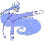  absurdly_long_hair blue_eyes blue_hair demon_tail full_body gomamiso_(gomamiso_sp) long_hair miwajou open_mouth original simple_background solo tail very_long_hair white_background 