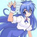  blue_eyes blue_hair blush fingerless_gloves gloves gomamiso_(gomamiso_sp) long_hair lowres miwajou original simple_background sleeves_rolled_up smile solo very_long_hair 