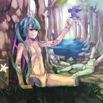  aqua_hair bad_id bad_pixiv_id bird doll doll_joints flower green_eyes hatsune_miku kno1 long_hair nude smile tree twintails vocaloid 