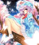  artist_name bad_id bad_pixiv_id bug butterfly cell1913 cherry_blossoms fan hat insect japanese_clothes marker_(medium) petals pink_hair ribbon saigyouji_yuyuko sample short_hair sitting solo touhou traditional_media triangular_headpiece yahoo! 