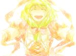  arm_ribbon astatine closed_eyes front_ponytail green_hair kagiyama_hina no_nose open_mouth outstretched_arms pale_color pov ribbon smile touhou 