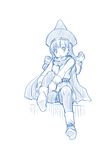  alena_(dq4) cape crotch_seam curly_hair dragon_quest dragon_quest_iv full_body gloves hat long_hair mitarashi_kousei monochrome open_mouth panties panties_under_pantyhose pantyhose putting_on_shoes ringlets sitting skirt solo underwear 