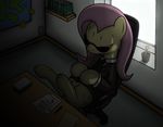  book cutie_mark detailed_background equine eyes_closed eyewear female feral flower fluttershy_(mlp) friendship_is_magic fur hair horse long_hair mammal my_little_pony office paper pegasus pen pink_hair pony solo sunglasses tg-0 window wings yellow_fur 