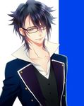  bad_id bad_pixiv_id black_hair blue_eyes fushimi_saruhiko glasses k_(anime) long_coat male_focus okomochi solo sword weapon 