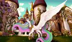  building companda equine female feral flower friendship_is_magic hair horn horse mammal multi-colored_hair my_little_pony outside pony princess princess_celestia_(mlp) purple_eyes royalty solo standing winged_unicorn wings 